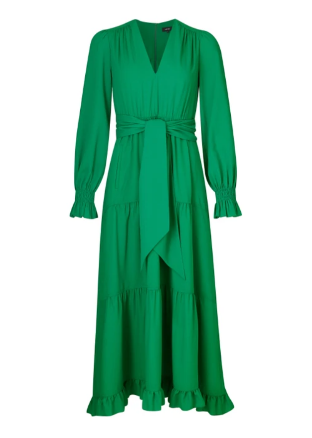 Me Em Feminine V Neck Maxi Dress Belt in Vibrant Green UFO No More